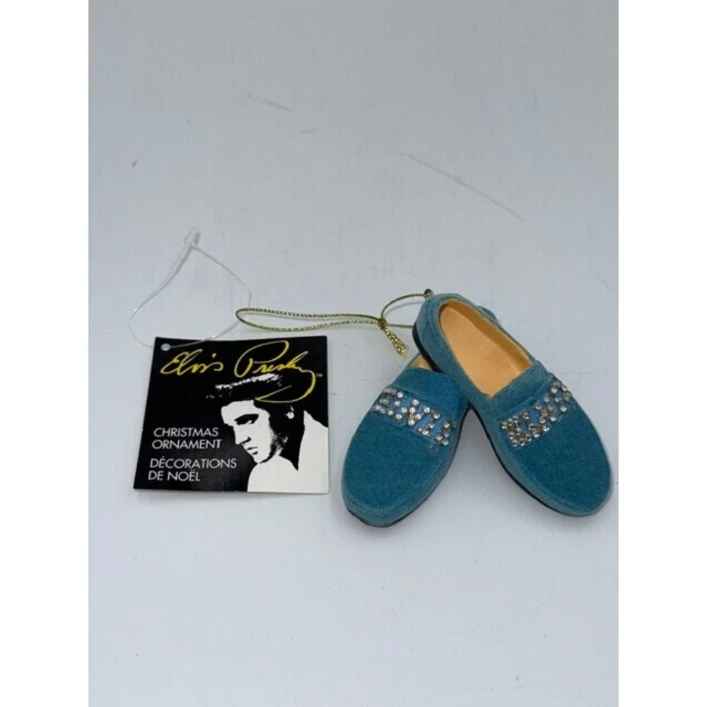 Elvis Presley Blue Suede Shoes Christmas Ornament Rhinestone Blue Loafers
